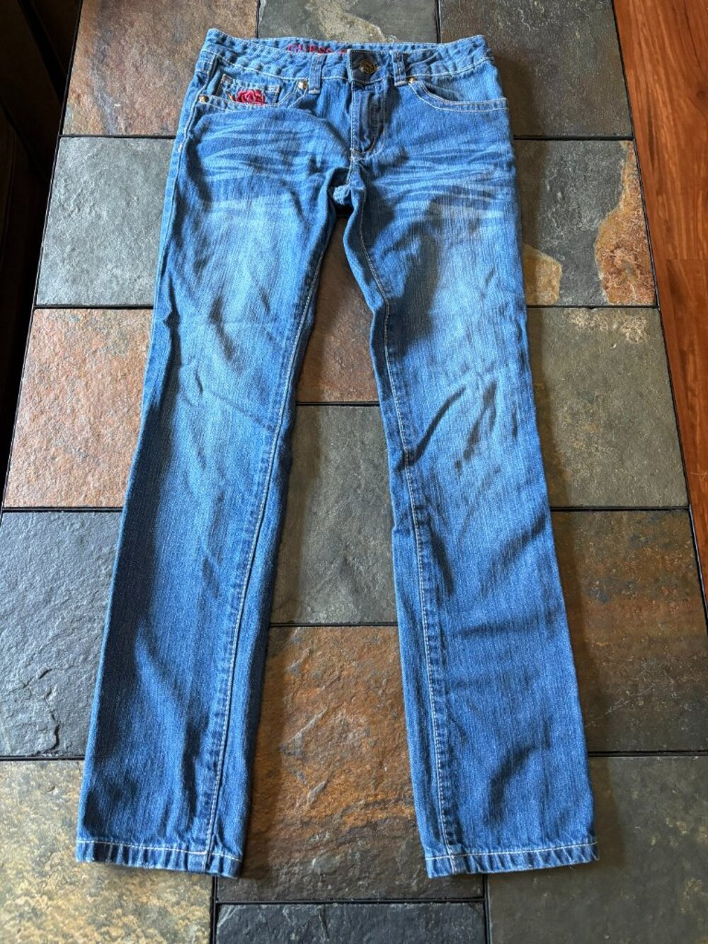GUESS Daredevil skinny jeans kids Y2K embroidered sequin pockets size girls 10
